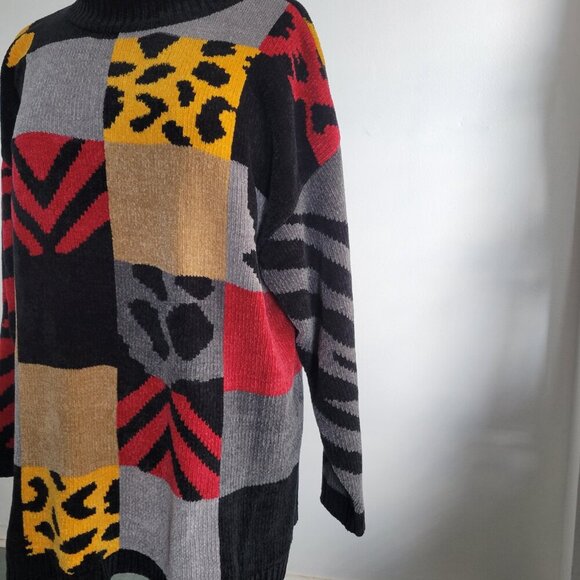 Imagio Unisex Tri-color Block Fleece High Collar Sweater (Size: Medium) - Picture 10 of 13